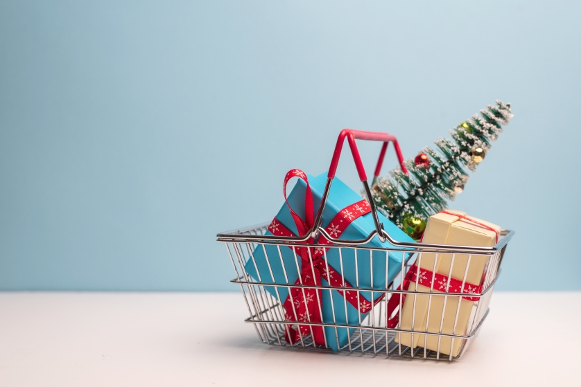 Shopping basket with holiday items