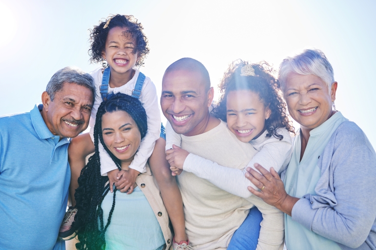 Multigenerational family posing for a photo